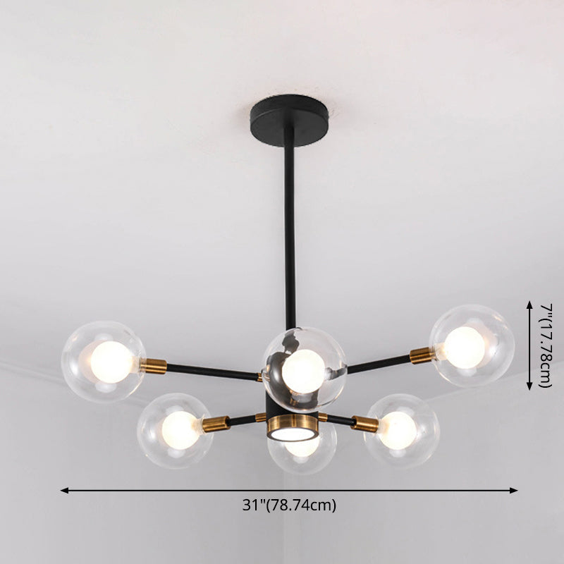 Modern Metal Radial Hanging Chandelier Light Spherical Clear Glass Shade Suspension Light in Black Clearhalo 'Ceiling Lights' 'Chandeliers' Lighting' 2605438