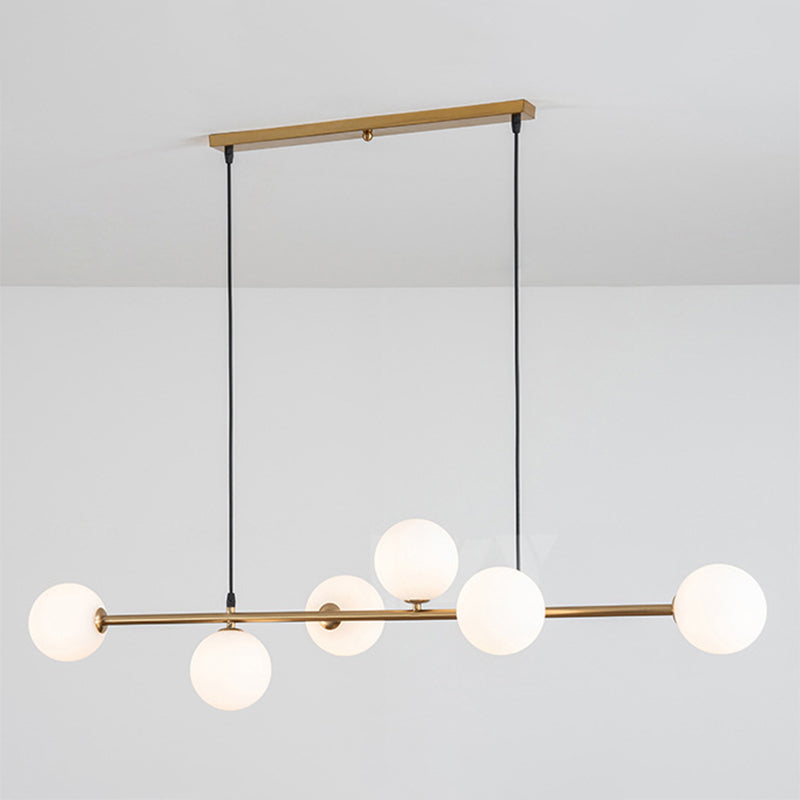 6 Light Modern Gold Metal Island Pendant Lighting Spherical Glass Island Ceiling Light for Dining Table Clearhalo 'Ceiling Lights' 'Island Lights' 'Lighting' 2605477