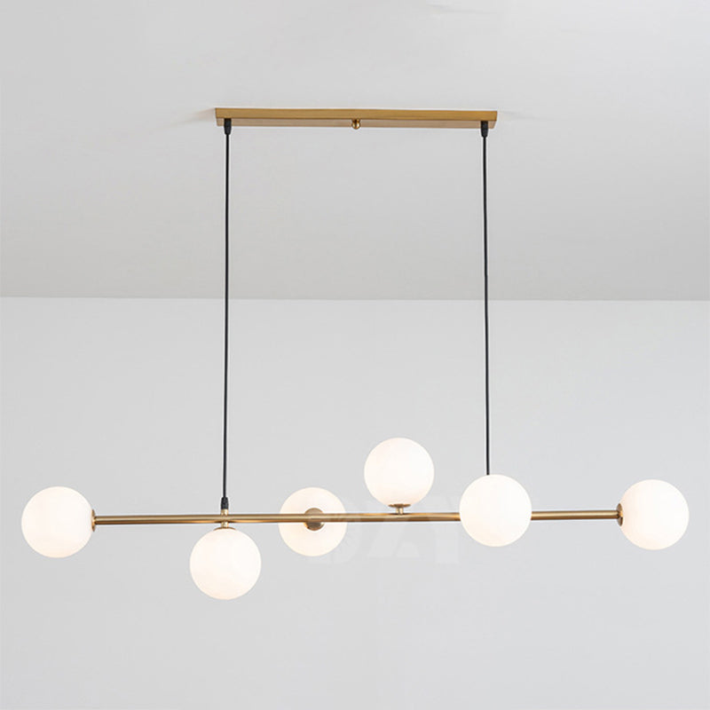 6 Light Modern Gold Metal Island Pendant Lighting Spherical Glass Island Ceiling Light for Dining Table Clearhalo 'Ceiling Lights' 'Island Lights' 'Lighting' 2605478