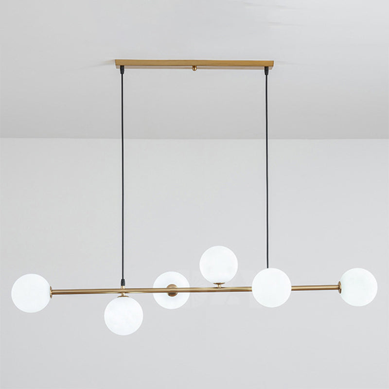 6 Light Modern Gold Metal Island Pendant Lighting Spherical Glass Island Ceiling Light for Dining Table Clearhalo 'Ceiling Lights' 'Island Lights' 'Lighting' 2605479
