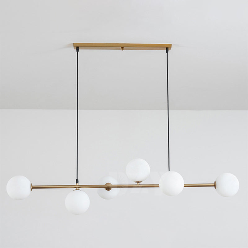 6 Light Modern Gold Metal Island Pendant Lighting Spherical Glass Island Ceiling Light for Dining Table Clearhalo 'Ceiling Lights' 'Island Lights' 'Lighting' 2605480