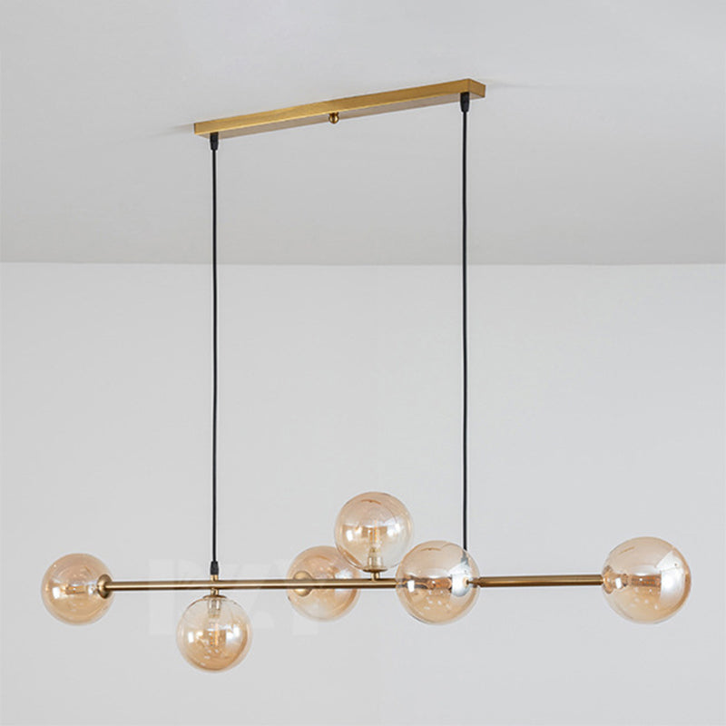 6 Light Modern Gold Metal Island Pendant Lighting Spherical Glass Island Ceiling Light for Dining Table Clearhalo 'Ceiling Lights' 'Island Lights' 'Lighting' 2605481