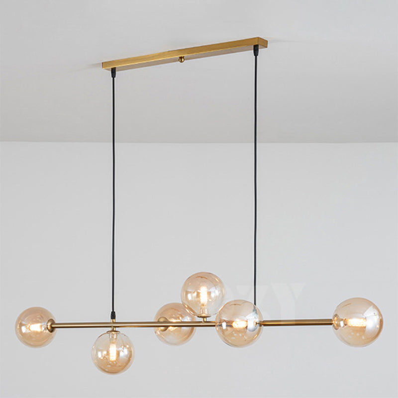 6 Light Modern Gold Metal Island Pendant Lighting Spherical Glass Island Ceiling Light for Dining Table Clearhalo 'Ceiling Lights' 'Island Lights' 'Lighting' 2605482