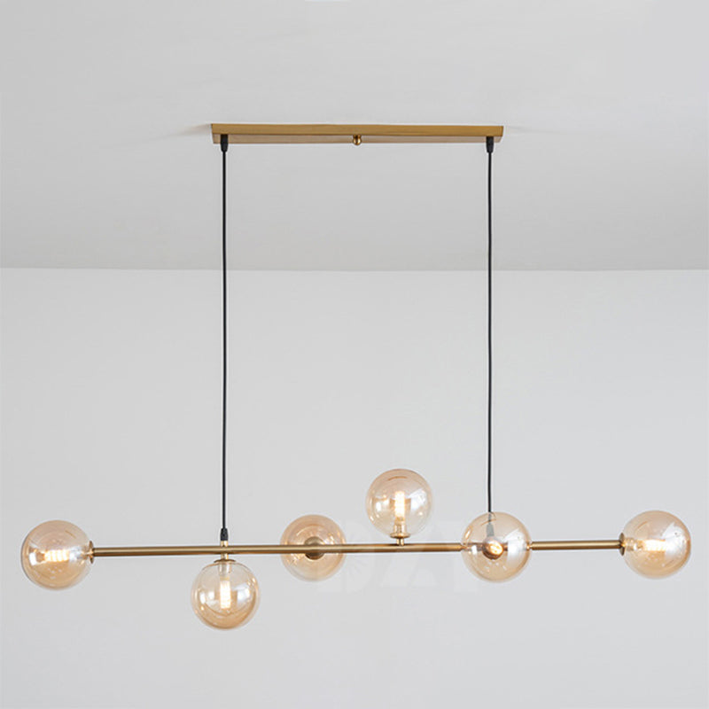6 Light Modern Gold Metal Island Pendant Lighting Spherical Glass Island Ceiling Light for Dining Table Clearhalo 'Ceiling Lights' 'Island Lights' 'Lighting' 2605483