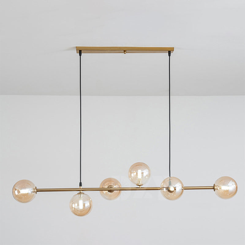 6 Light Modern Gold Metal Island Pendant Lighting Spherical Glass Island Ceiling Light for Dining Table Clearhalo 'Ceiling Lights' 'Island Lights' 'Lighting' 2605484