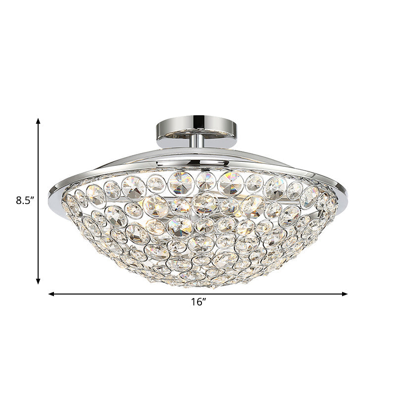 Crystal Bead Bowl Semi Flushmount 4 Lights Modern Luxury Semi Flush Lighting in Polished Chrome Clearhalo 'Ceiling Lights' 'Close To Ceiling Lights' 'Close to ceiling' 'Semi-flushmount' Lighting' 260687