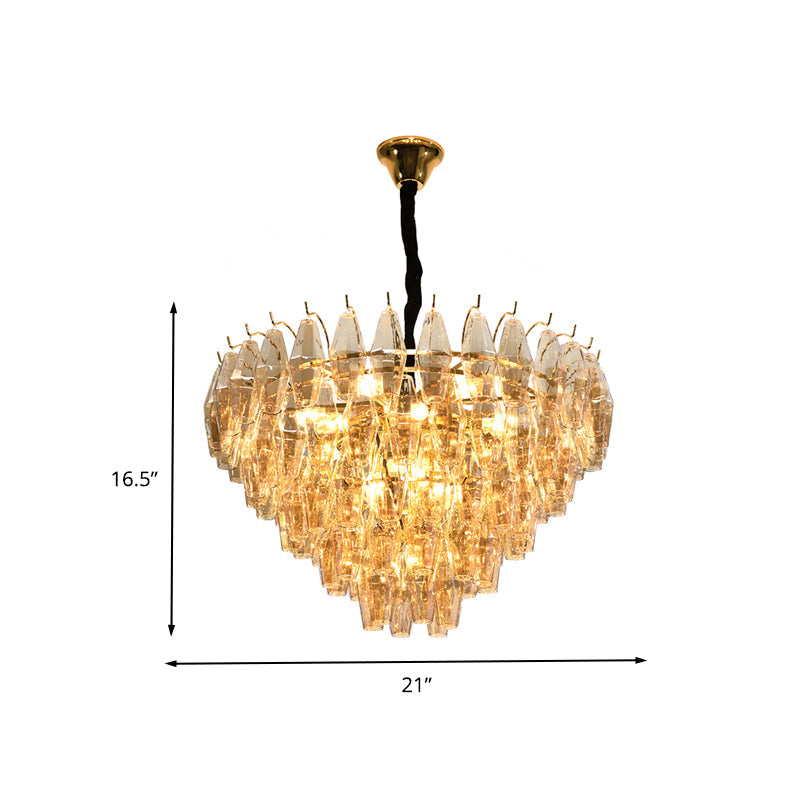 Cone Hanging Ceiling Light Modern Amber Glass 7/9 Heads Living Room Chandelier Lighting Fixture Clearhalo 'Ceiling Lights' 'Chandeliers' 'Modern Chandeliers' 'Modern' Lighting' 260699