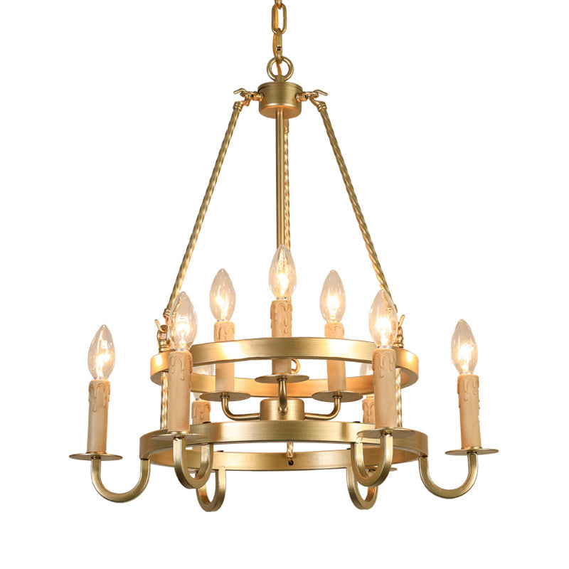 Bronze/Gold Candle Style Hanging Lamp Vintage Metal 9 Lights Living Room Chandelier Lighting, 22"/27.5"/35.5" Wide Clearhalo 'Ceiling Lights' 'Chandeliers' Lighting' options 260826
