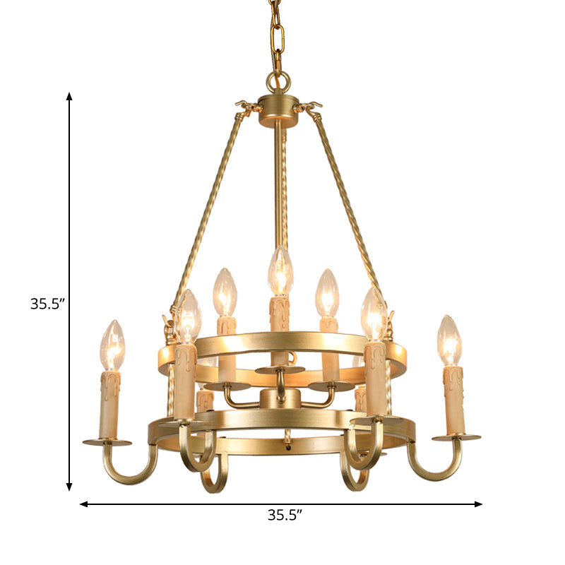 Bronze/Gold Candle Style Hanging Lamp Vintage Metal 9 Lights Living Room Chandelier Lighting, 22"/27.5"/35.5" Wide Clearhalo 'Ceiling Lights' 'Chandeliers' Lighting' options 260829