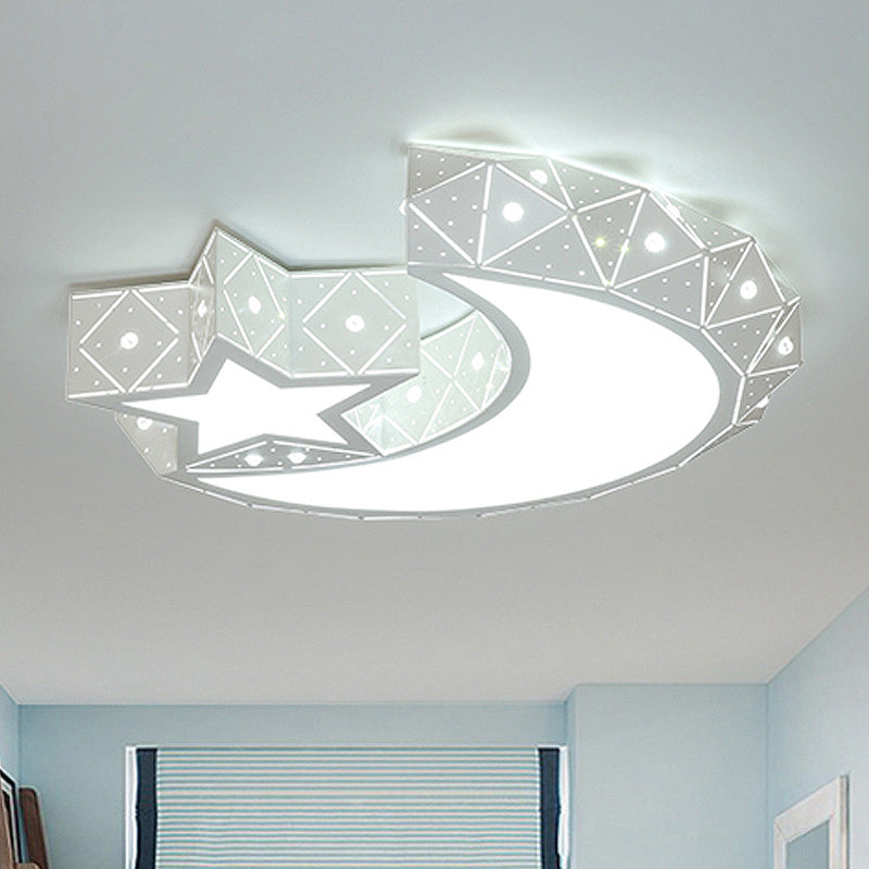 18"/23.5" Wide Stars Moon Flush Mount Light Modern Acrylic LED White Flush Ceiling Light in White/3 Color Light White White Clearhalo 'Ceiling Lights' 'Close To Ceiling Lights' 'Close to ceiling' 'Flush mount' Lighting' 260928