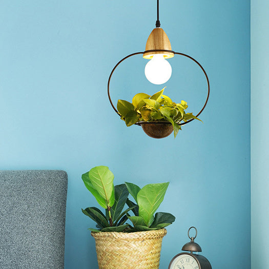 Vintage Stylish Open Cage Suspension Light 8.5"/11" Wide 1 Light Metallic Pendant Lamp with Flower Pot in Black/White Clearhalo 'Art Deco Pendants' 'Black' 'Cast Iron' 'Ceiling Lights' 'Ceramic' 'Crystal' 'Industrial Pendants' 'Industrial' 'Metal' 'Middle Century Pendants' 'Pendant Lights' 'Pendants' 'Rustic Pendants' 'Tiffany' Lighting' 26094
