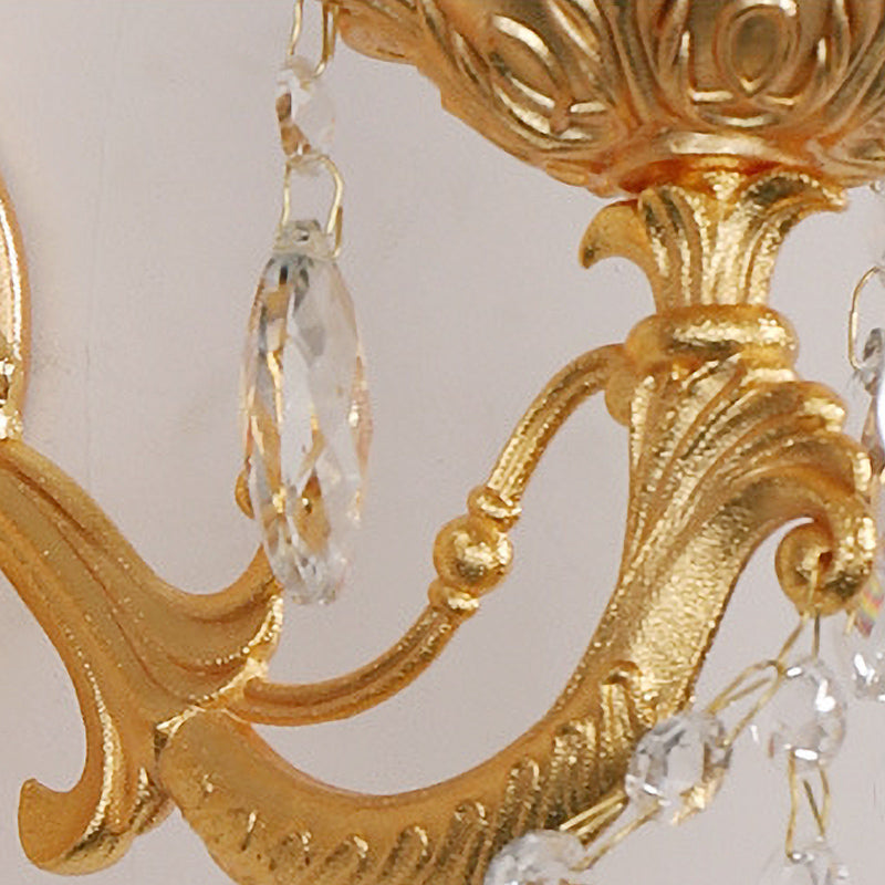 Candelabra Wall Light Fixture Postmodern Metal 1/2 Heads Living Room Sconce Light in Brass with Crystal Drip Accent Clearhalo 'Modern wall lights' 'Modern' 'Wall Lamps & Sconces' 'Wall Lights' Lighting' 260961