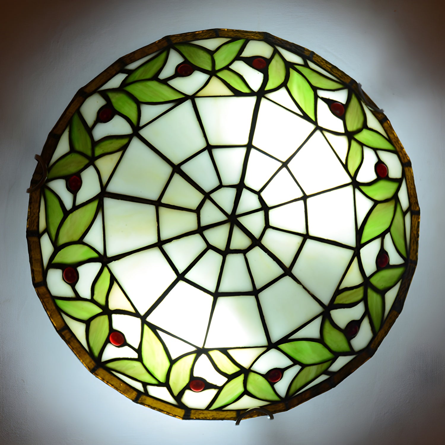 Stained Glass Bowl Flush Mount Light Tiffany Rustic Ceiling Lamp for Stair Living Room Green Clearhalo 'Ceiling Lights' 'Close To Ceiling Lights' 'Lighting' 2609881
