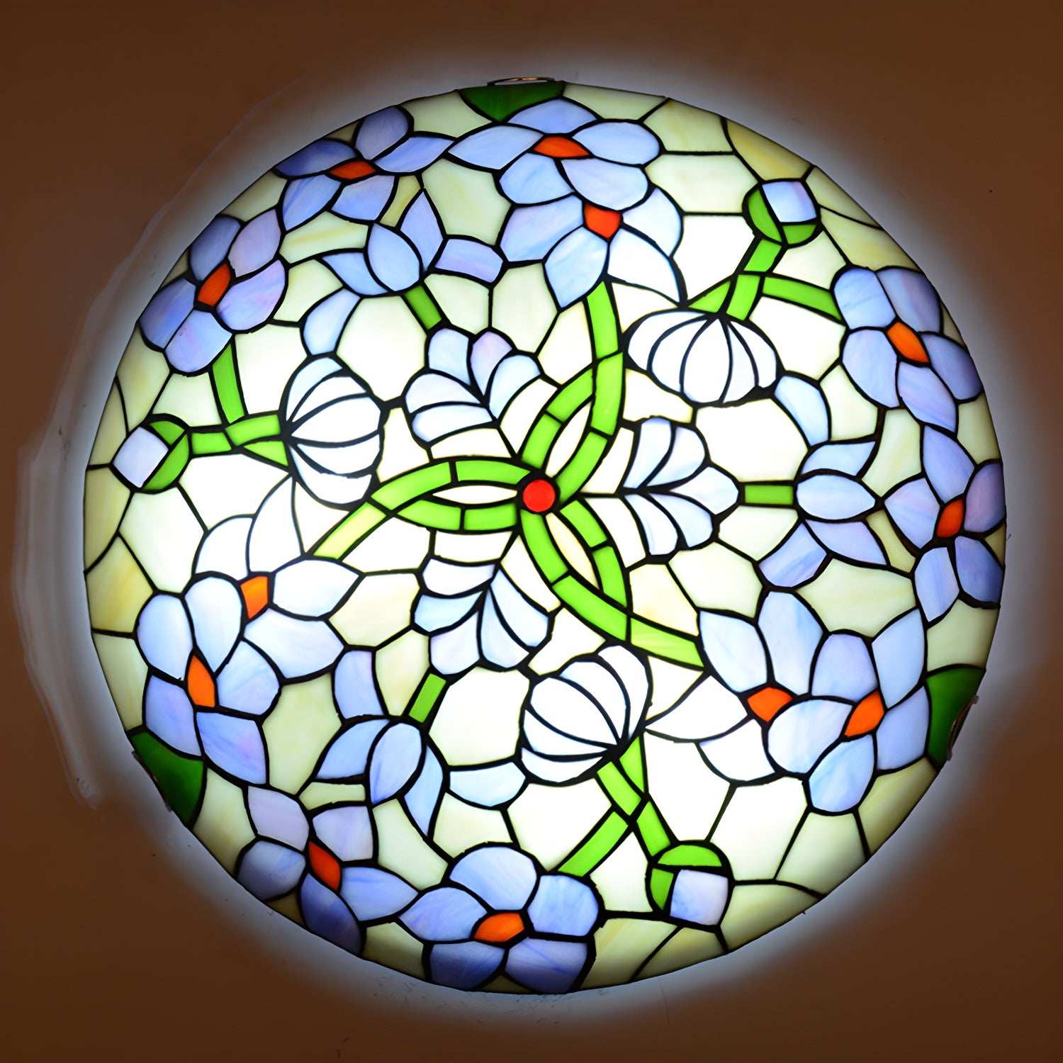 Stained Glass Bowl Flush Mount Light Tiffany Rustic Ceiling Lamp for Stair Living Room Light Blue Clearhalo 'Ceiling Lights' 'Close To Ceiling Lights' 'Lighting' 2609883