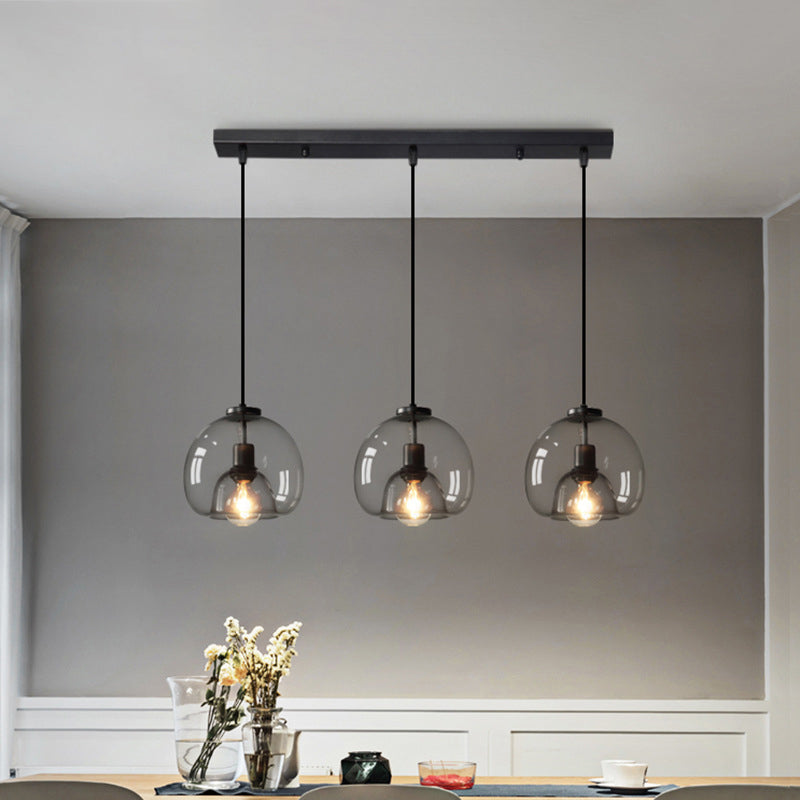 Black Spherical Pendant Light Modern Minimalist Clear Glass Dining Room Hanging Lamp Clearhalo 'Ceiling Lights' 'Pendant Lights' 'Pendants' Lighting' 2610138