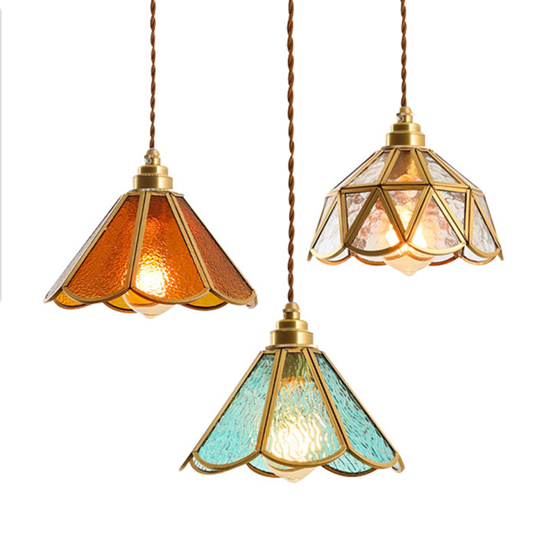 Icy Clear Glass Shade Hanging Lamp 1 Light Tiffany-Style Pendant Light Fixture for Bedroom Clearhalo 'Ceiling Lights' 'Pendant Lights' 'Pendants' Lighting' 2610195
