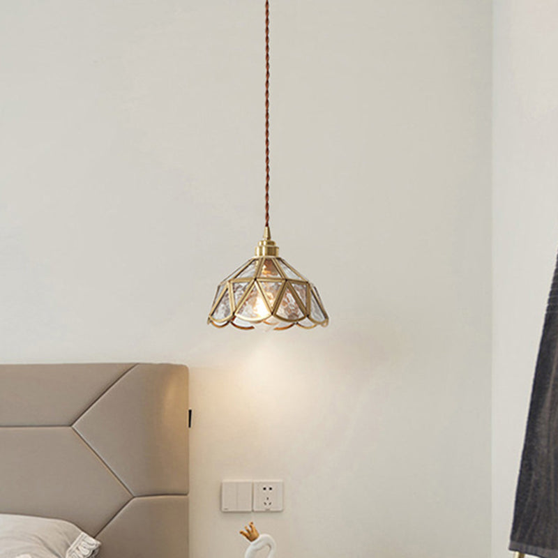 Icy Clear Glass Shade Hanging Lamp 1 Light Tiffany-Style Pendant Light Fixture for Bedroom Clearhalo 'Ceiling Lights' 'Pendant Lights' 'Pendants' Lighting' 2610199