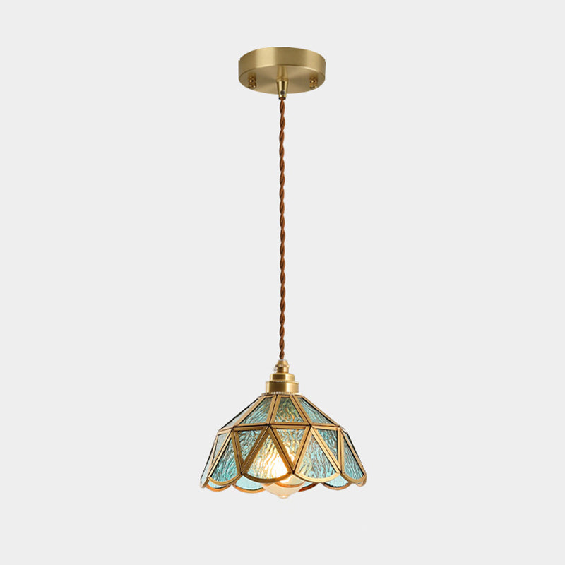 Icy Clear Glass Shade Hanging Lamp 1 Light Tiffany-Style Pendant Light Fixture for Bedroom Blue Dome Clearhalo 'Ceiling Lights' 'Pendant Lights' 'Pendants' Lighting' 2610201