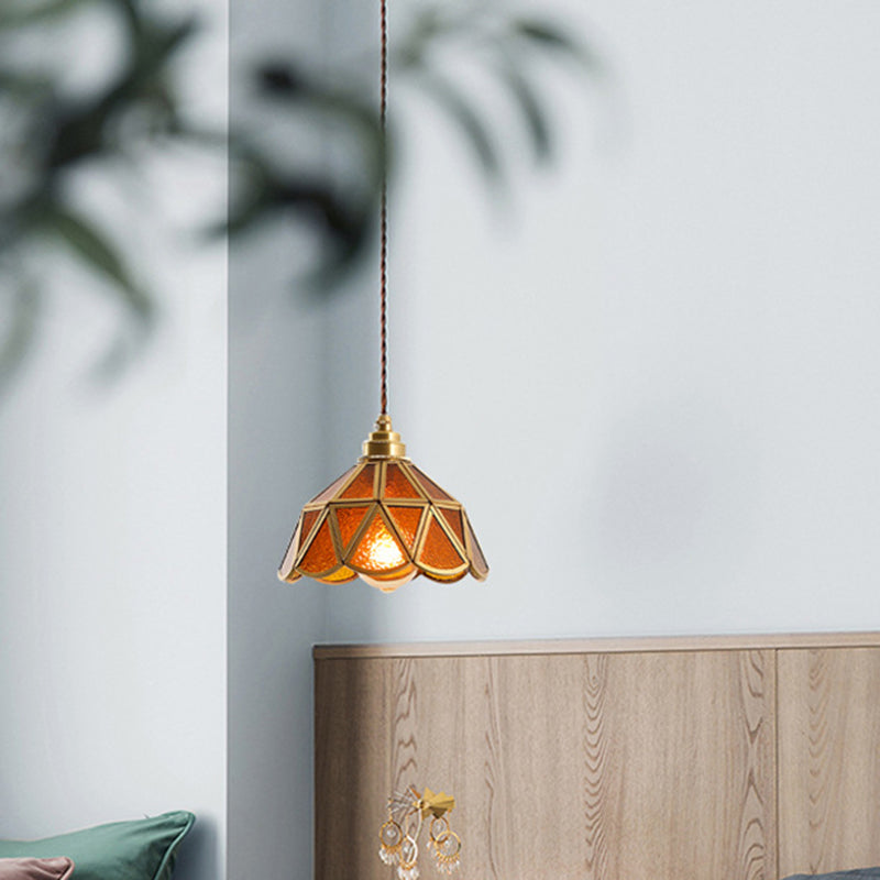 Icy Clear Glass Shade Hanging Lamp 1 Light Tiffany-Style Pendant Light Fixture for Bedroom Clearhalo 'Ceiling Lights' 'Pendant Lights' 'Pendants' Lighting' 2610202