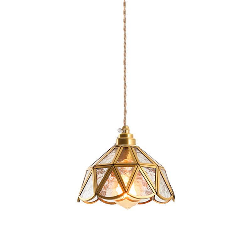 Icy Clear Glass Shade Hanging Lamp 1 Light Tiffany-Style Pendant Light Fixture for Bedroom Clearhalo 'Ceiling Lights' 'Pendant Lights' 'Pendants' Lighting' 2610204