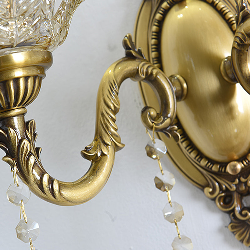 Floral Shape Wall Light Fixture Modernism Prism Glass 1/2 Heads Brass Sconce Light Clearhalo 'Cast Iron' 'Glass' 'Industrial' 'Modern wall lights' 'Modern' 'Tiffany' 'Traditional wall lights' 'Wall Lamps & Sconces' 'Wall Lights' Lighting' 261139
