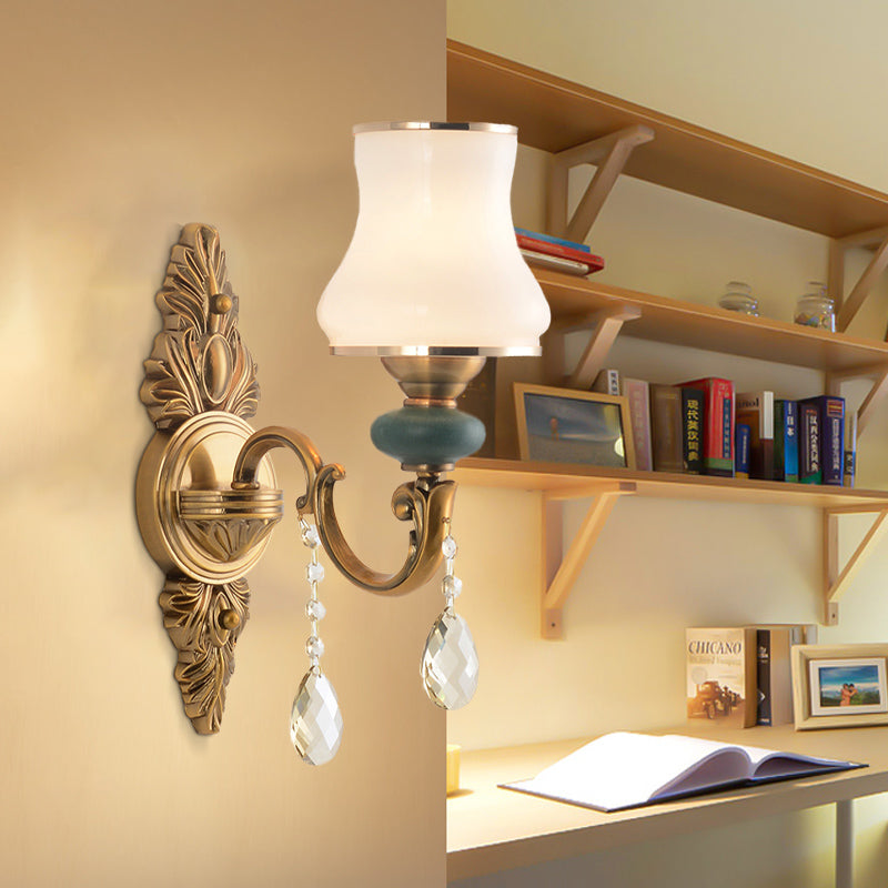 Vase White Glass Wall Mount Light Nordic Living Room 1/2 Heads Brass Sconce Light Fixture Clearhalo 'Cast Iron' 'Glass' 'Industrial' 'Modern wall lights' 'Modern' 'Tiffany' 'Traditional wall lights' 'Wall Lamps & Sconces' 'Wall Lights' Lighting' 261164