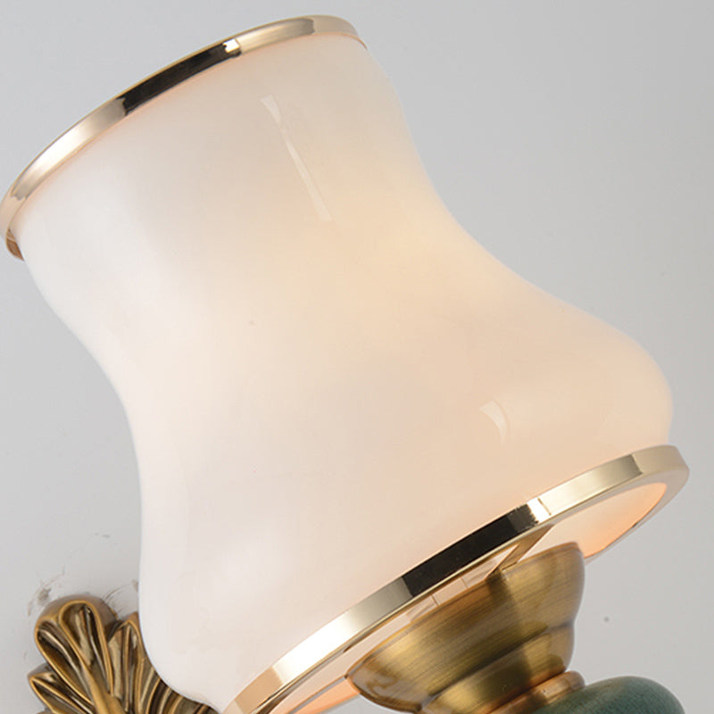 Vase White Glass Wall Mount Light Nordic Living Room 1/2 Heads Brass Sconce Light Fixture Clearhalo 'Cast Iron' 'Glass' 'Industrial' 'Modern wall lights' 'Modern' 'Tiffany' 'Traditional wall lights' 'Wall Lamps & Sconces' 'Wall Lights' Lighting' 261168