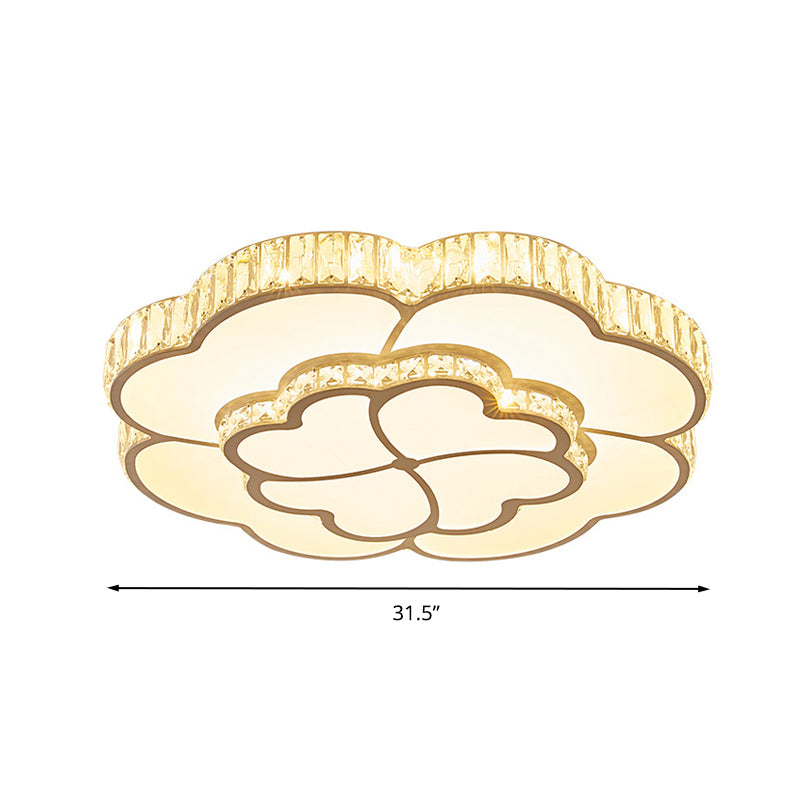 19.5"/23.5���/31.5��� W LED Flush Ceiling Light Modern Petal Crystal Flush Mount Lighting in White for Bedroom Clearhalo 'Ceiling Lights' 'Close To Ceiling Lights' 'Close to ceiling' 'Flush mount' Lighting' 261176