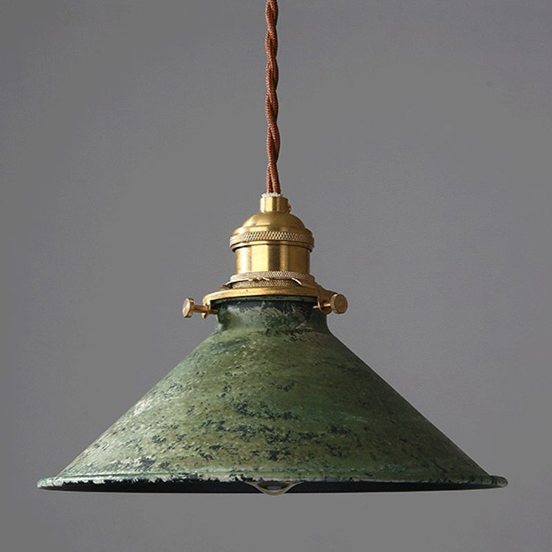 Industrial Wrought Iron Pendant Light 1 Light Metal Railroad Shade Lighting Fixture in Aged Rusty Finish Clearhalo 'Ceiling Lights' 'Pendant Lights' 'Pendants' Lighting' 2611818