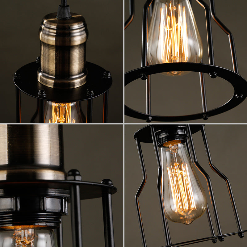 Retro Industrial Style Decorative Hanging Lamp Single Light Black Wrought Iron Frame Pendant Light for Restaurant Bar Clearhalo 'Ceiling Lights' 'Pendant Lights' 'Pendants' Lighting' 2611871