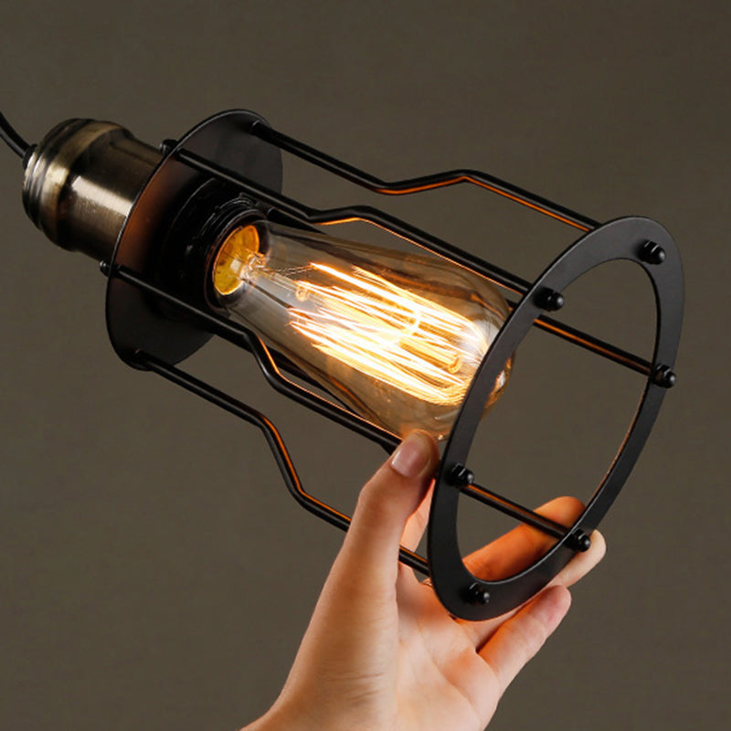 Retro Industrial Style Decorative Hanging Lamp Single Light Black Wrought Iron Frame Pendant Light for Restaurant Bar Clearhalo 'Ceiling Lights' 'Pendant Lights' 'Pendants' Lighting' 2611874