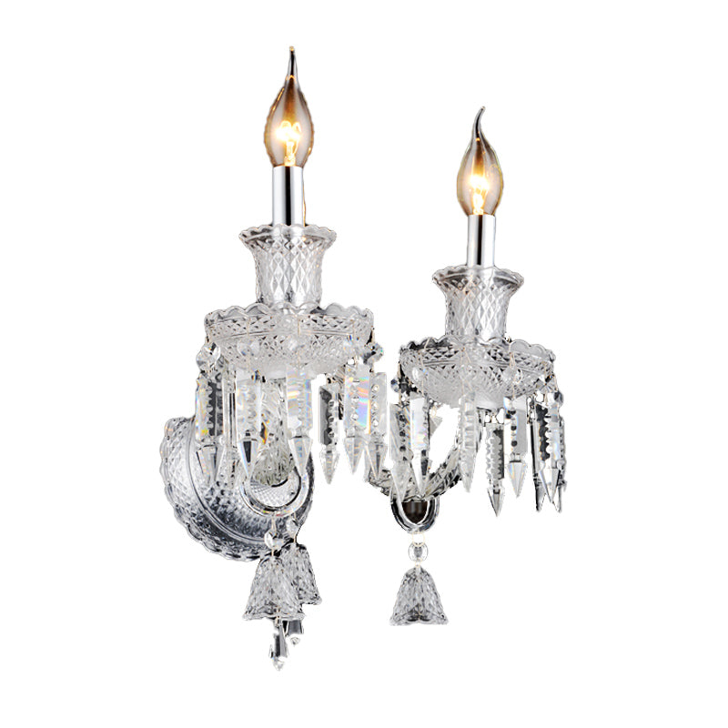 Candelabra Clear Glass Wall Light Fixture Modern 1/2 Heads Chrome Sconce Light with Diamond Shape Crystal Decoration 2.0 Clear Clearhalo 'Modern wall lights' 'Modern' 'Wall Lamps & Sconces' 'Wall Lights' Lighting' 261195