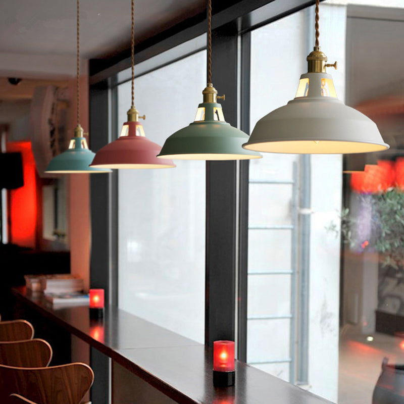 Kitchen Barn Metal Shade Pendant Lamp 1 Light Nordic Style Macaron Colored Hanging Lamp Clearhalo 'Ceiling Lights' 'Pendant Lights' 'Pendants' Lighting' 2612142