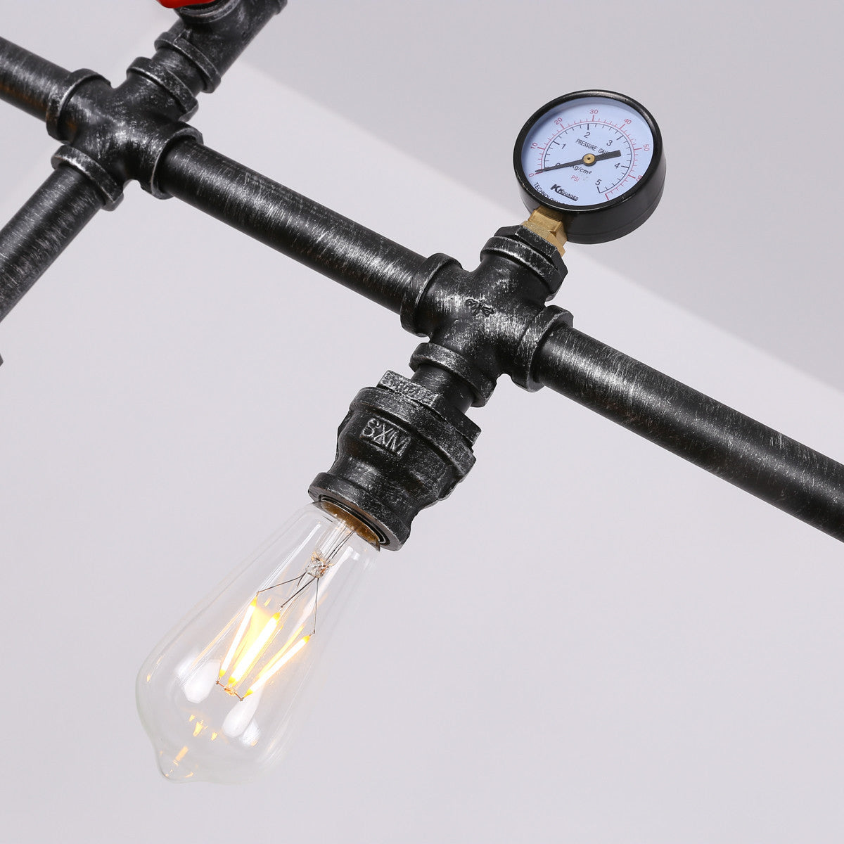 Pipe and Gauge Metal Island Lighting Industrial 5 Lights Restaurant Suspension Light with Cage in Black Clearhalo 'Ceiling Lights' 'Island Lights' 'Lighting' 2612407