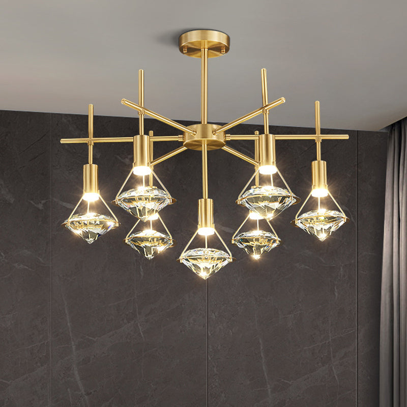 Crystal Diamond Island Lighting Postmodern Gold Finish LED Pendant Light Fixture Clearhalo 'Ceiling Lights' 'Island Lights' 'Lighting' 2612465