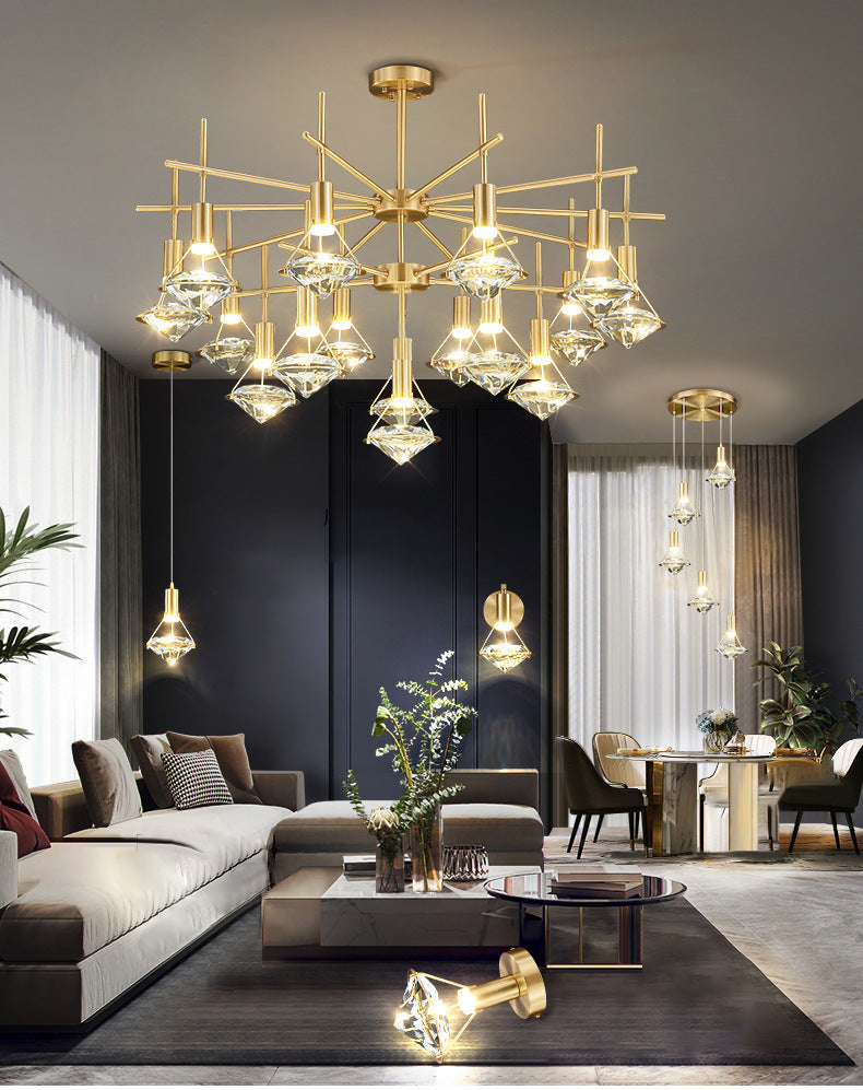 Crystal Diamond Island Lighting Postmodern Gold Finish LED Pendant Light Fixture Clearhalo 'Ceiling Lights' 'Island Lights' 'Lighting' 2612469