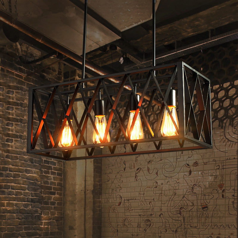 Rectangular Island Light Industrial Style Black Ironwork Pendant Lighting for Bar Clearhalo 'Ceiling Lights' 'Island Lights' 'Lighting' 2612506