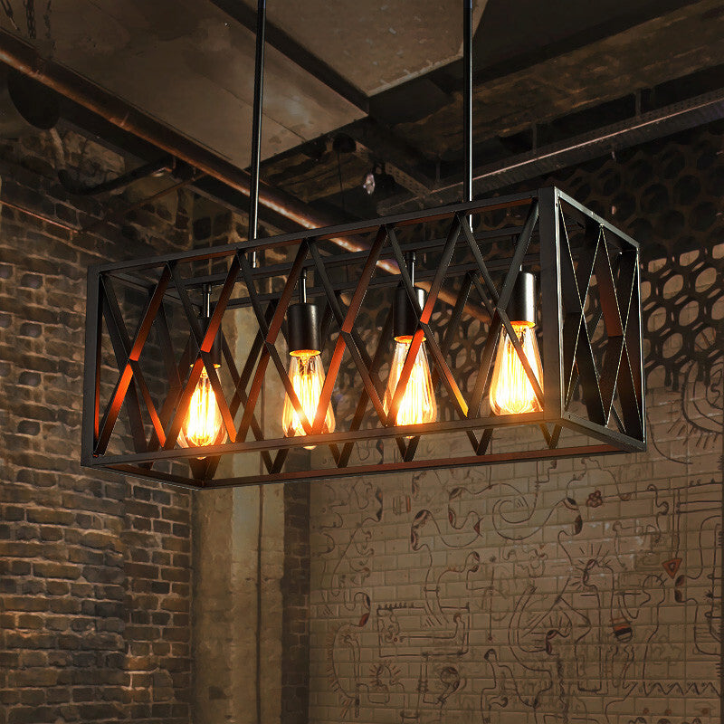Rectangular Island Light Industrial Style Black Ironwork Pendant Lighting for Bar Clearhalo 'Ceiling Lights' 'Island Lights' 'Lighting' 2612511