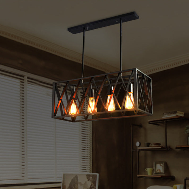Rectangular Island Light Industrial Style Black Ironwork Pendant Lighting for Bar Clearhalo 'Ceiling Lights' 'Island Lights' 'Lighting' 2612516