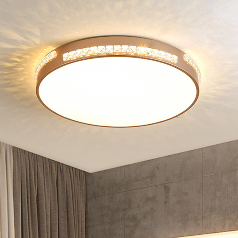 18"/21.5" W LED Bedroom Ceiling Light Fixture Simple Gold Flush Mount with Drum Crystal Shade in Warm/3 Color Light Clearhalo 'Ceiling Lights' 'Close To Ceiling Lights' 'Close to ceiling' 'Flush mount' Lighting' 261256