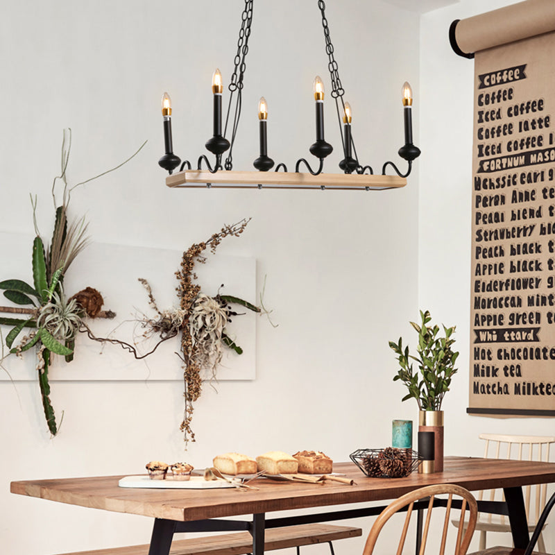 6 Lights Candle Style Island Light Vintage Black Metal Pendant Lighting for Dining Room Clearhalo 'Ceiling Lights' 'Island Lights' Lighting' 261334