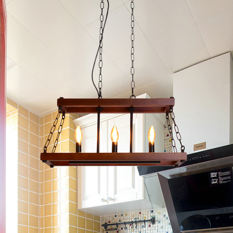 Trapezoid Wood Hanging Pendant Light Vintage 3/5 Lights Dining Room Island Lighting Fixture in Brown Clearhalo 'Ceiling Lights' 'Island Lights' Lighting' 261353