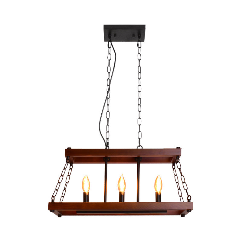 Trapezoid Wood Hanging Pendant Light Vintage 3/5 Lights Dining Room Island Lighting Fixture in Brown Clearhalo 'Ceiling Lights' 'Island Lights' Lighting' 261355