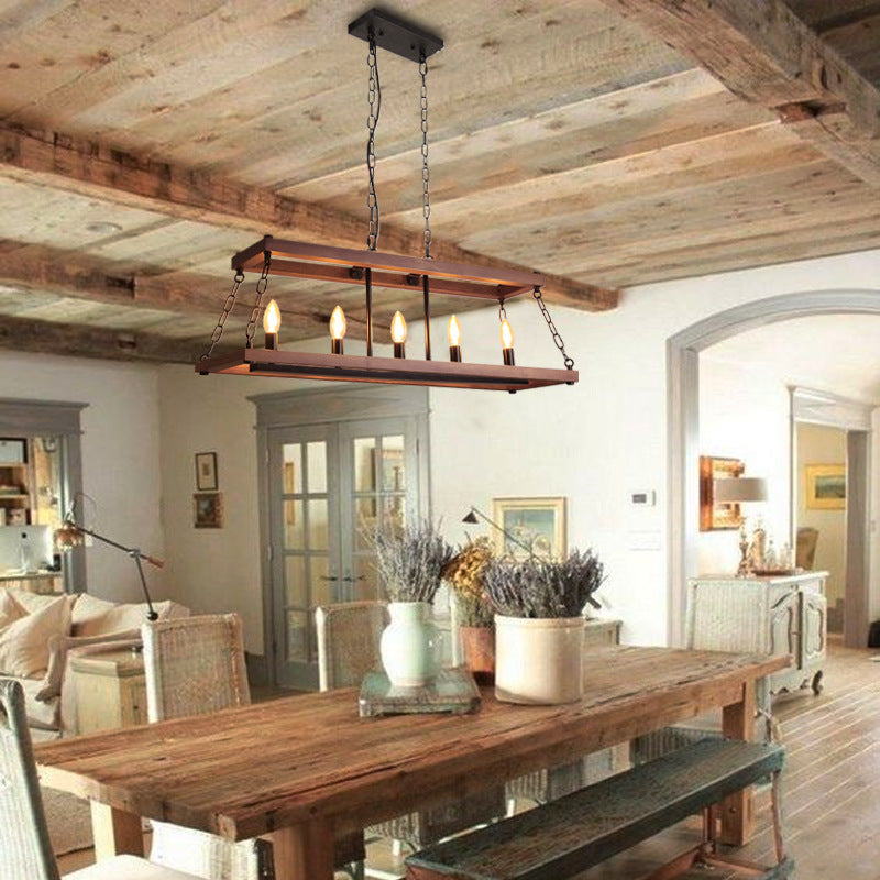 Trapezoid Wood Hanging Pendant Light Vintage 3/5 Lights Dining Room Island Lighting Fixture in Brown Clearhalo 'Ceiling Lights' 'Island Lights' Lighting' 261359