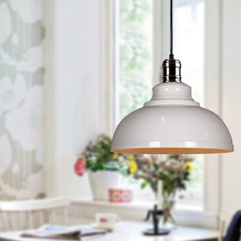 12"/14"/16" Dia 1 Light Ceiling Fixture Industrial Style Bowl Shade Metallic Pendant Ceiling Light in Black/White Inner White Clearhalo 'Art Deco Pendants' 'Black' 'Cast Iron' 'Ceiling Lights' 'Ceramic' 'Crystal' 'Industrial Pendants' 'Industrial' 'Metal' 'Middle Century Pendants' 'Pendant Lights' 'Pendants' 'Rustic Pendants' 'Tiffany' Lighting' 2614