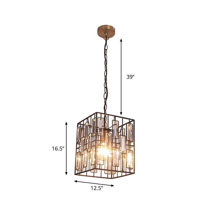 8"/10"/12.5" W Black Cuboid Pendant Lamp Traditional 1 Bulb Metallic Ceiling Pendant Light with Crystal Icicle Clearhalo 'Art Deco Pendants' 'Cast Iron' 'Ceiling Lights' 'Ceramic' 'Crystal' 'Industrial Pendants' 'Industrial' 'Metal' 'Middle Century Pendants' 'Pendant Lights' 'Pendants' 'Tiffany' Lighting' 261478