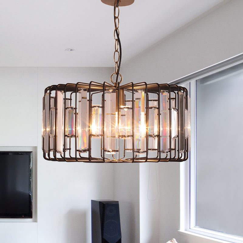 11"/13"/16" Dia Crystal Shaded Round Pendant Modern Single Living Room Hanging Ceiling Light in Black Black 16" Clearhalo 'Art Deco Pendants' 'Cast Iron' 'Ceiling Lights' 'Ceramic' 'Crystal' 'Industrial Pendants' 'Industrial' 'Metal' 'Middle Century Pendants' 'Pendant Lights' 'Pendants' 'Tiffany' Lighting' 261495