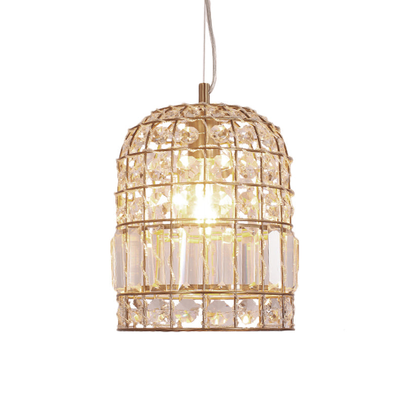9"/14"/18" W Dome Crystal Ceiling Pendant Traditional 1 Bulb Brass Drop Lamp with Metallic Frame Clearhalo 'Ceiling Lights' 'Modern Pendants' 'Modern' 'Pendant Lights' 'Pendants' Lighting' 261517