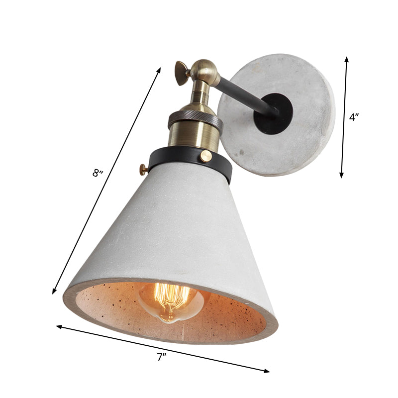 Cone/Cylinder/Bowl Bedroom Wall Mounted Light Cement 1 Head Industrial Style Angle Adjustable Wall Sconce in Grey Clearhalo 'Art deco wall lights' 'Cast Iron' 'Glass' 'Industrial wall lights' 'Industrial' 'Middle century wall lights' 'Modern' 'Rustic wall lights' 'Tiffany' 'Traditional wall lights' 'Wall Lamps & Sconces' 'Wall Lights' Lighting' 261561