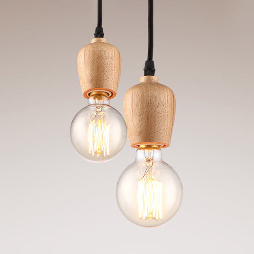Wooden Cap Hanging Light Loft Style 1 Head Living Room Pendant Lamp with Exposed Bulb and Adjustable Cord, 2"/3" W Clearhalo 'Art Deco Pendants' 'Cast Iron' 'Ceiling Lights' 'Ceramic' 'Crystal' 'Industrial Pendants' 'Industrial' 'Metal' 'Middle Century Pendants' 'Pendant Lights' 'Pendants' 'Tiffany' Lighting' 26158